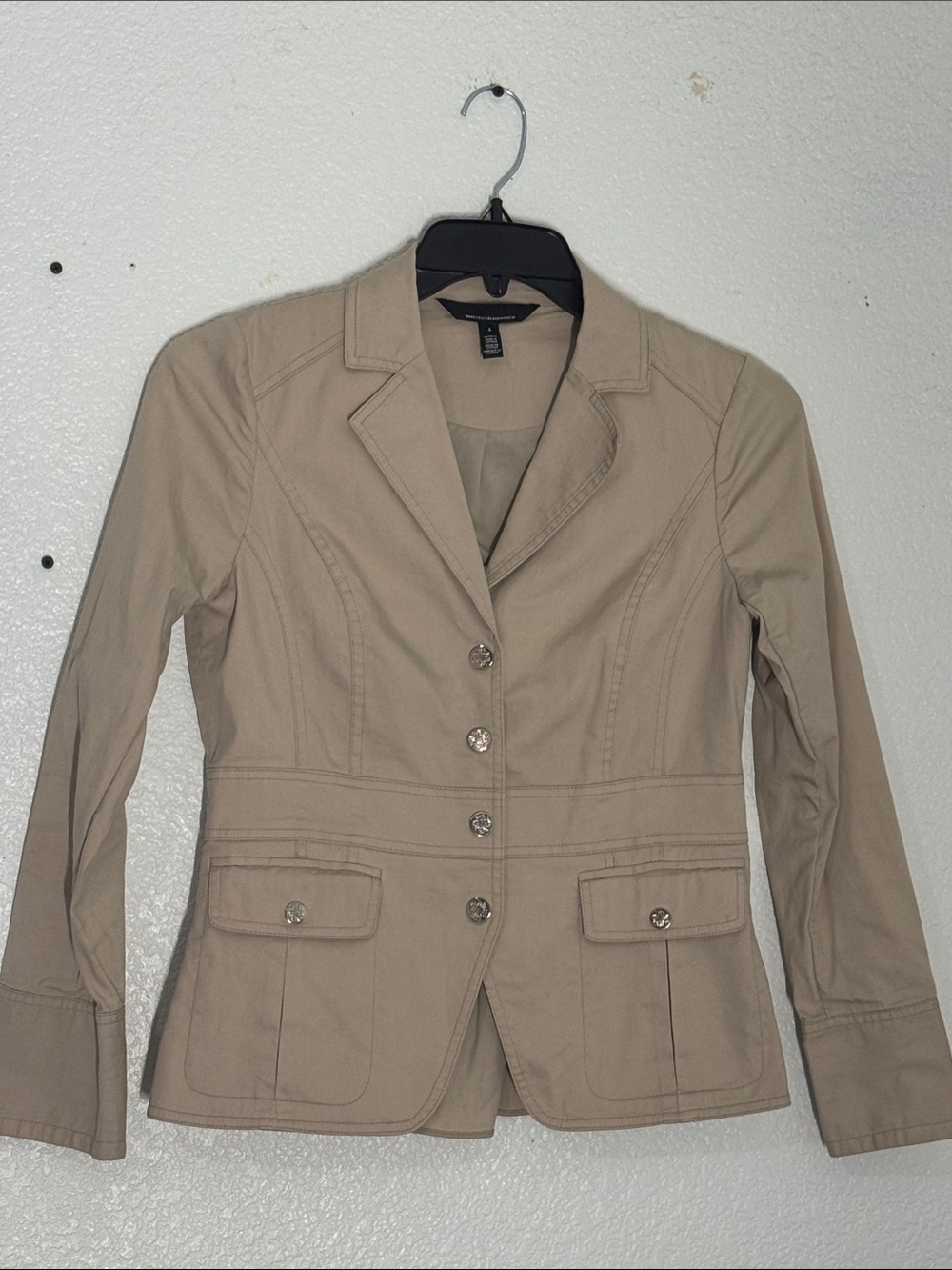 White House Black Market Tan Fitted Button-Front Blazer